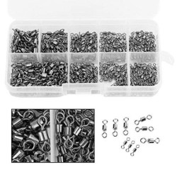 210pcs Pesca Rolling Swivels Pesca Gancho de pesca conector caja Rolling Swivels rodamiento de bolas giratorio con anillos só