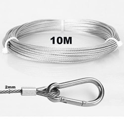 BuxiuGK 1 Rollo 10 Metros Cuerda Cable de Acero Inoxidable de 2mm,10 lazos de engarzado de aluminio y dedales de cuerda de al