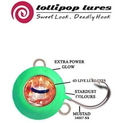 Lollipop Lures Zoka Ball Kabura Jig, cebo vivo, pesca en barco, naranja luminoso, ojos rojos pulpo, 110g